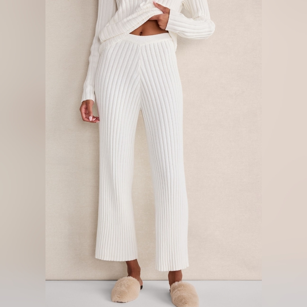 Cozy White Ribbed Knit Pants